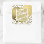 70e Happy Birthday Gold/White Number Pattern Vierkante Sticker (Tas)