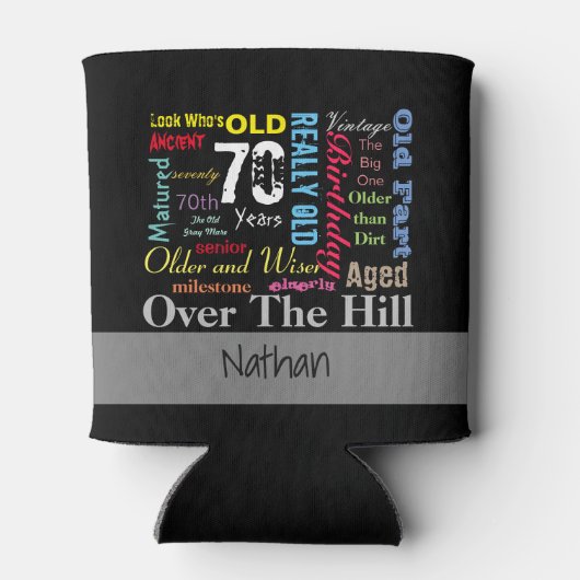 70e Happy BIrthday in een graffiti-stijl Blikjeskoeler (Achterkant)