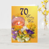 70e Happy Birthday Kaart - freesia's en kaarsen (Gele Bloem)