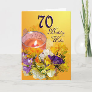 70e Happy Birthday Kaart - freesia's en kaarsen