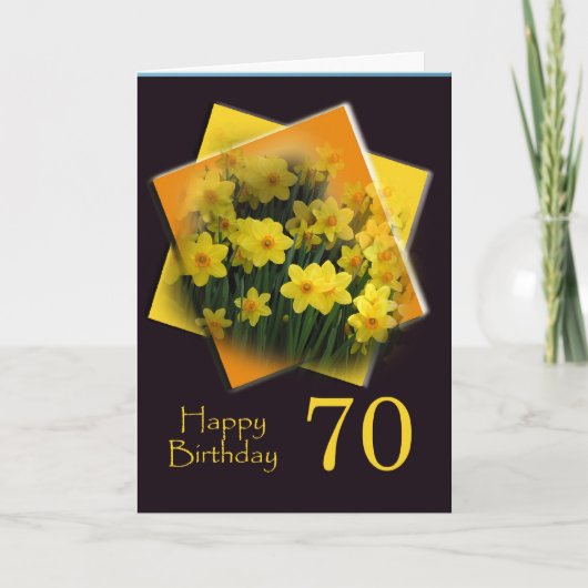 70e Happy Birthday Kaart - Gele narcissen (Voorkant)