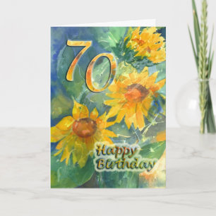 70e Happy Birthday-kaart - Zonnebloemen Kaart