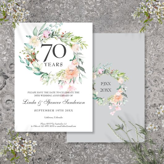 70e huwelijksverjaardag rozen bloemenslinger save the date