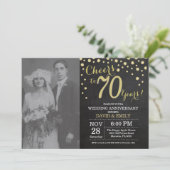 70e Jubileum Chalkboard Black en Gold Kaart (Staand voorkant)