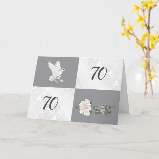 70e Jubileum met duif en ringen Kaart (Gele Bloem)