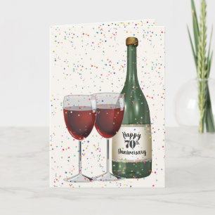 70e Jubileum Party Wijnfles en twee glazen Kaart