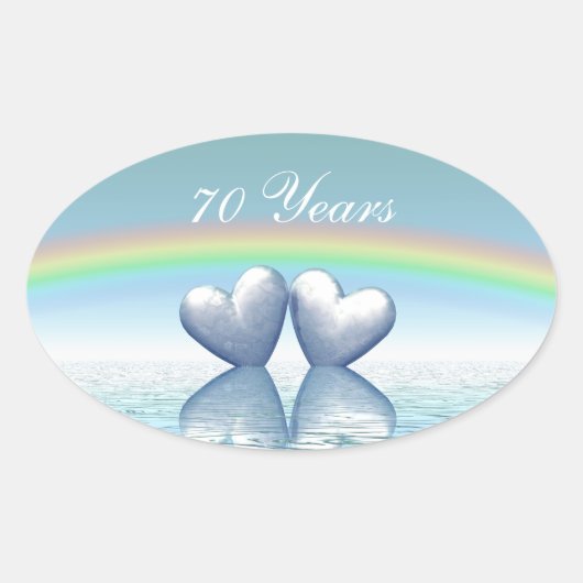 70e jubileum Platina Harten Ovale Sticker (Voorkant)
