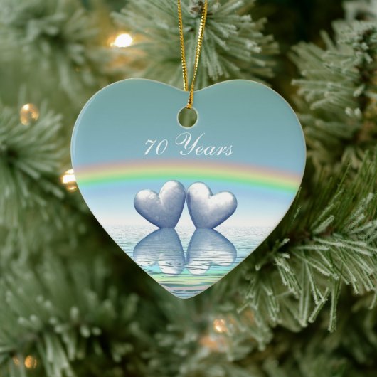 70e Jubileum Platinum Hearts Keramisch Ornament (Boom)