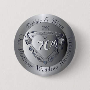 70e Jubileum voor bruiloft Platinum Heart Ronde Button 5,7 Cm