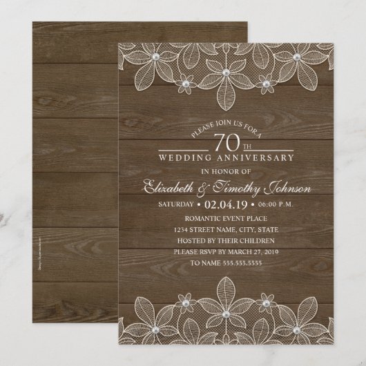 70e Jubileum voor bruiloft Rustic Wood Country Lac Kaart (Voorkant / Achterkant)