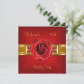 70e kleurrijke Royal Red Flower Yellow Gold Bow Kaart (Staand voorkant)