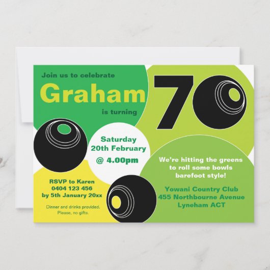 70e Lawn Bowls Barefoot Bowling Verjaardag Kaart (Voorkant)