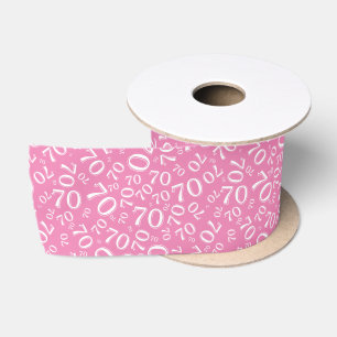70e Moderne Willekeurige Nummer Patroon Roze/Wit Satijnen Lint