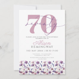 70e Paarse Bloemen Vlinderverjaardag Kaart