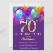 70e Paarse en goudkleurige ballonnen ter wereld Kaart (Voorkant)