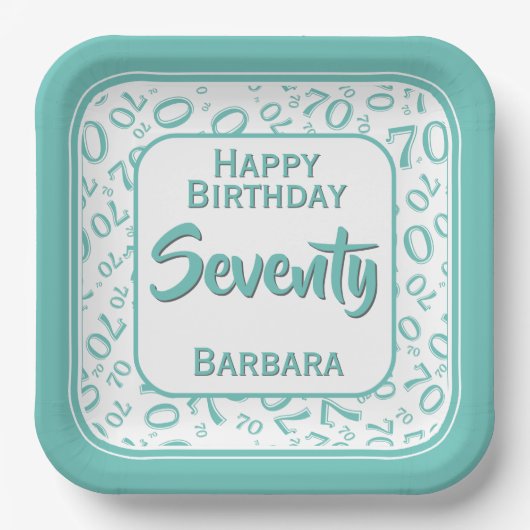 70e Partij Willekeurige Getal Patroon Blauwgroen/W Papieren Bordje (Voorkant)