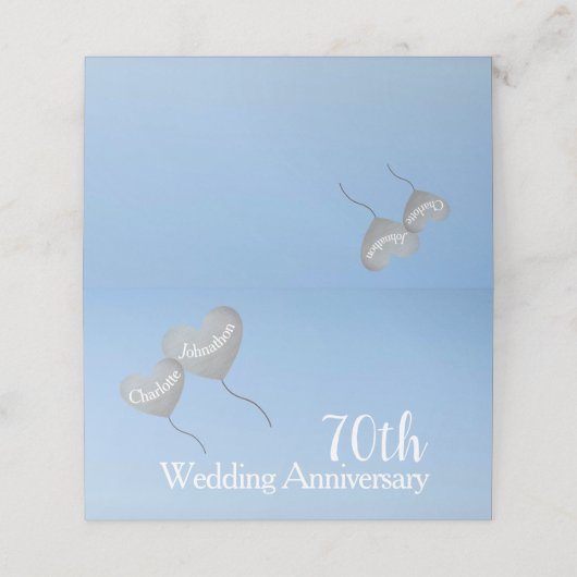 70e platina bruiloft hartballon plaatskaartje (Buitenkant ongevouwen)