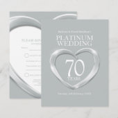 70e platina bruiloft, hartslagkaart RSVP kaartje (Voorkant / Achterkant)