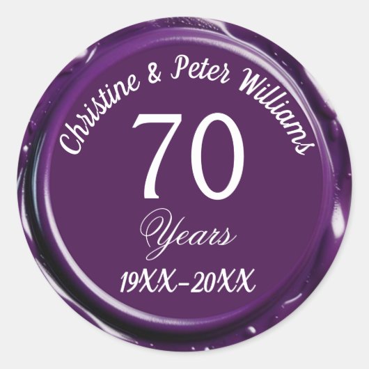 70e Platina bruiloft Mauve Paarse WaxSeal Sticker (Voorkant)