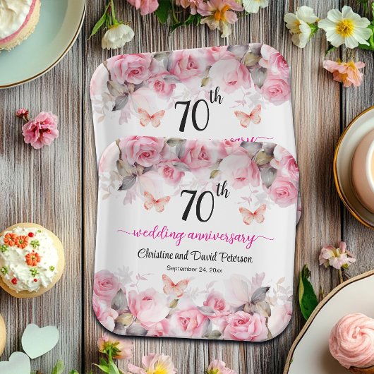 70e Platina Wedding Jubileum Blush Rozen Papieren Bordje