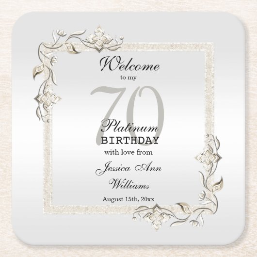 70e Platinum Birthday Kartonnen Onderzetters (Voorkant)