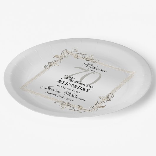 70e Platinum Birthday Paper Borden Papieren Bordje (Gekanteld)