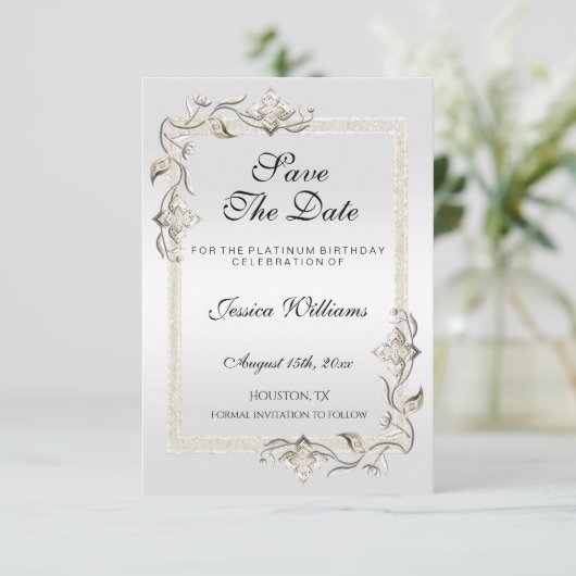 70e Platinum Birthday Save The Date (Staand voorkant)