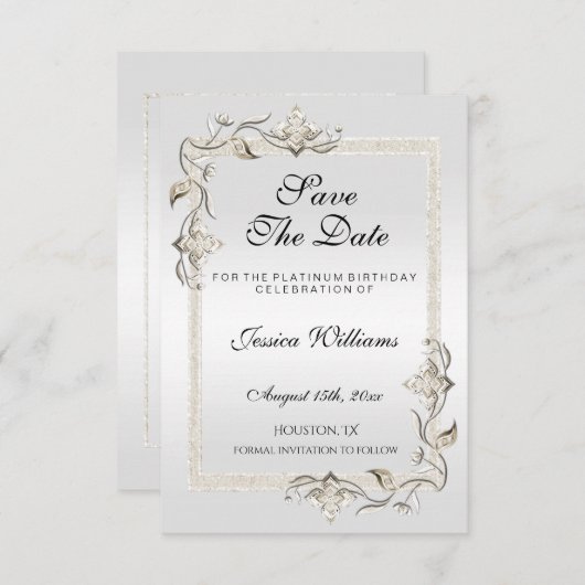 70e Platinum Birthday Save The Date (Voorkant / Achterkant)