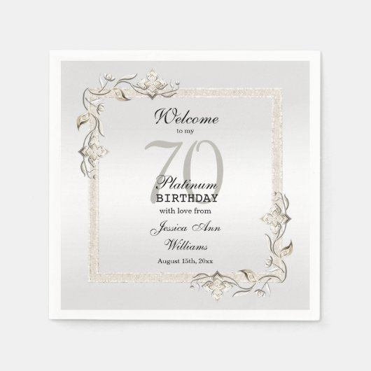 70e Platinum Birthday Square Servet (Voorkant)