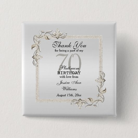 70e Platinum Birthday Vierkante Button 5,1 Cm (Voorkant)
