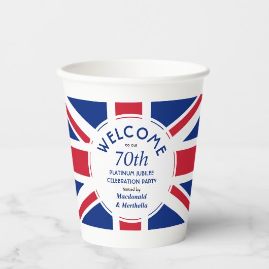 70e Platinum Celebration UNION JACK Papieren Bekers (Voorkant)