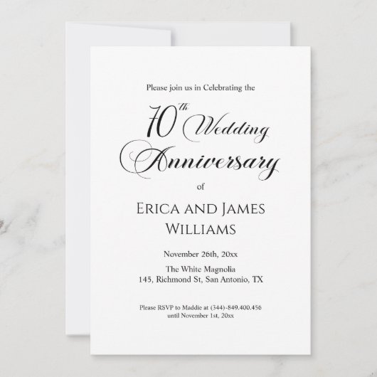 70e Platinum Huwelijksjubileum Elegante Script Kaart (Voorkant)