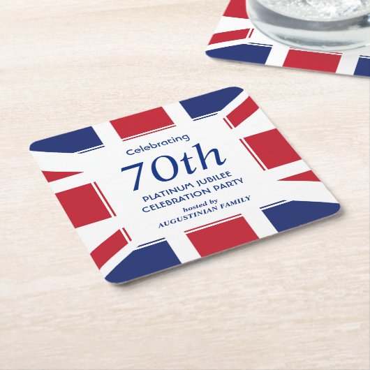 70e Platinum Jubilee UNION JACK Kartonnen Onderzetters (Schuin)
