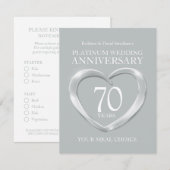 70e Platinum Wedding Jubileum maaltijdkeuze Informatiekaartje (Voorkant / Achterkant)