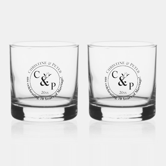 70e Platinum Wedding Jubileum Whisky Glas (Voorkant)
