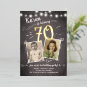 70e Retro Foto Zeventig verrassingsdag Folie Uitnodiging (Staand Voorkant)