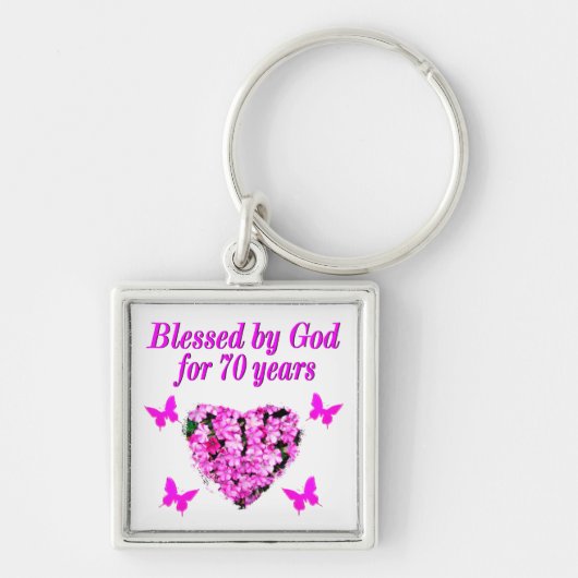  70E ROZE BLOEMEN VERJAARDAG ONTWERP SLEUTELHANGER (Voorkant)