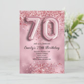 70e Roze Glitter Verjaardag Kaart (Staand voorkant)