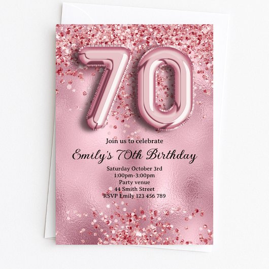 70e Roze Glitter Verjaardag Kaart