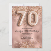 70e Roze Gouden Glitter Verjaardag Kaart (Voorkant)