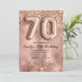 70e Roze Gouden Glitter Verjaardag Kaart (Staand voorkant)
