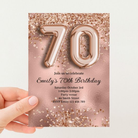 70e Roze Gouden Glitter Verjaardag Kaart