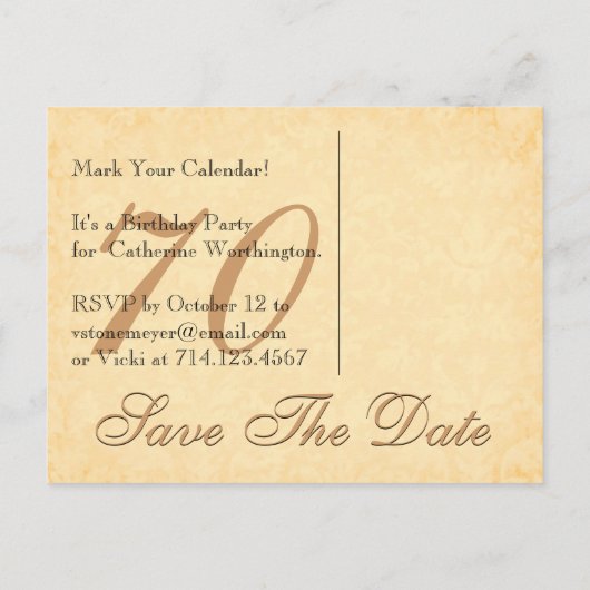 70e Save the Date Verjaardag Bord Gouden Kant Zwar Aankondigingskaart (Achterkant)