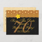 70e Save the Date Verjaardag Goud Zwart Kant A2 Aankondigingskaart (Voorkant / Achterkant)