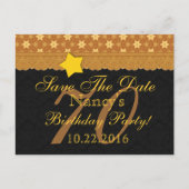 70e Save the Date Verjaardag Goud Zwart Kant A2 Aankondigingskaart (Voorkant)