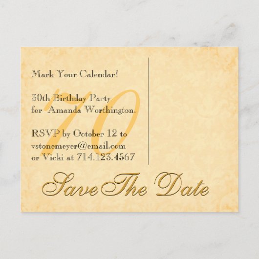 70e Save the Date Verjaardag Goud Zwart Kant Aankondigingskaart (Achterkant)