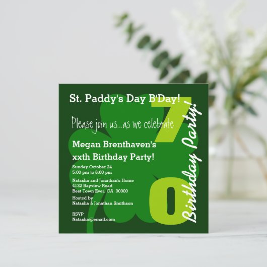 70e ST PATRICK Birthday Party Shamrock A03B Kaart (Staand voorkant)