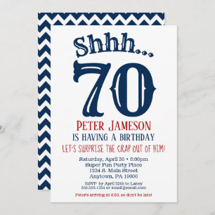 70e Surprise Birthday Invitation Mannen Navy Blue Kaart