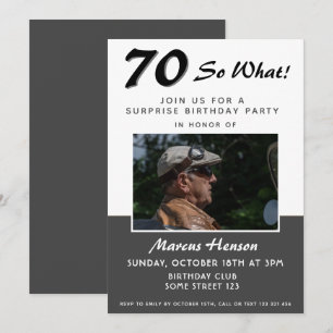 70e Surprise Birthday Party Photo Invitation Kaart