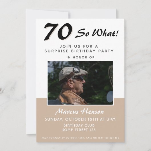 70e Surprise Birthday Party Photo Invitation Kaart (Voorkant)